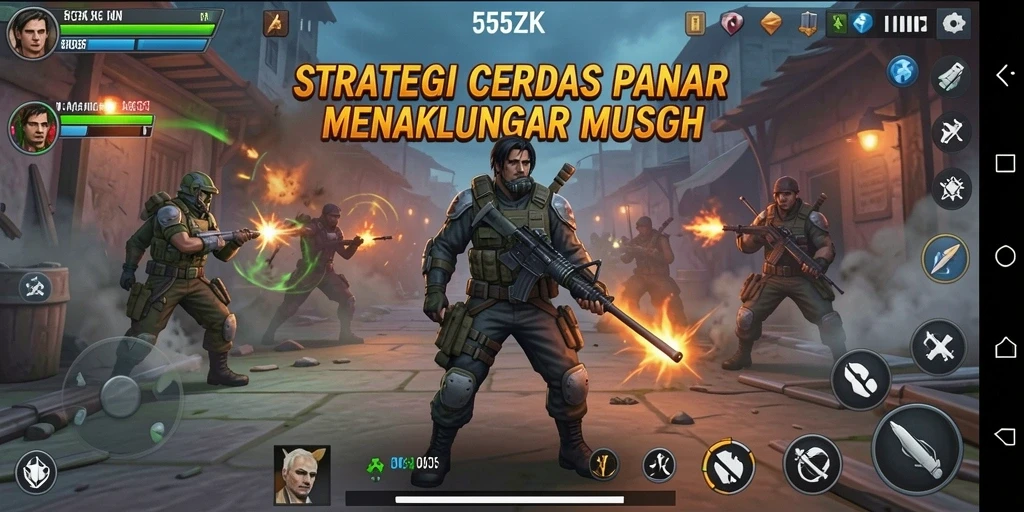 Tangkapan layar gameplay 555ZK menampilkan aksi strategis yang menegangkan.