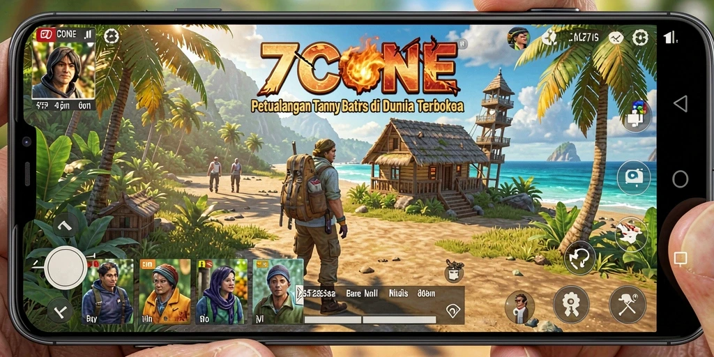 Screenshot dari gameplay 7CONE yang menampilkan eksplorasi dunia terbuka.