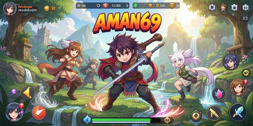 Screenshot gameplay AMAN69 menampilkan aksi petualangan anime yang seru.