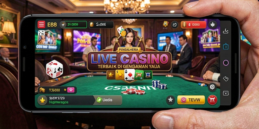 Screenshot E88 menampilkan dealer langsung dalam permainan kasino yang menarik.
