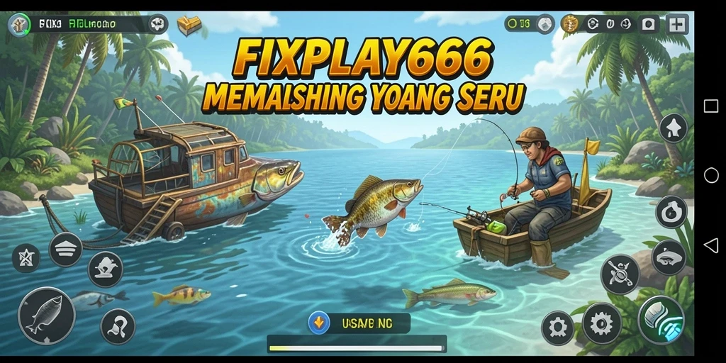 Tampilan gameplay FIXPLAY666 saat memancing di laut yang indah.