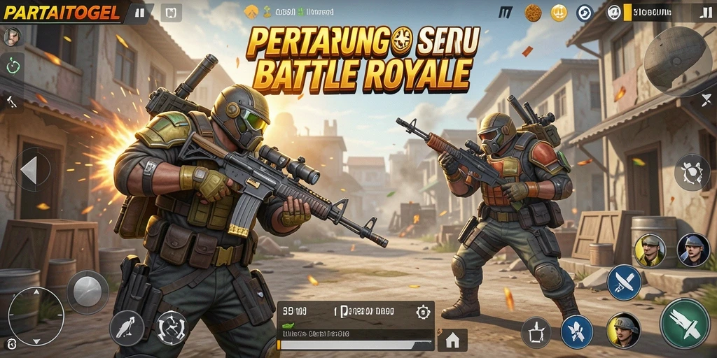 Screenshot gameplay seru dalam pertempuran Battle Royale.