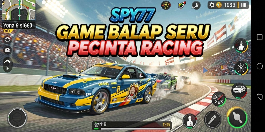 Screenshot gameplay SPY77 menunjukkan aksi balap yang mendebarkan.