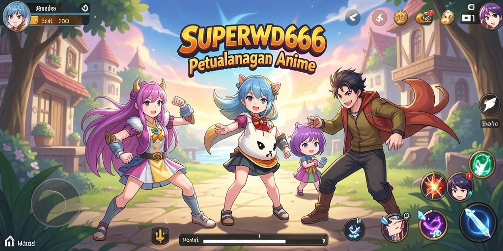 Tangkapan layar SUPERWD666 menampilkan aksi dinamis dalam pertarungan karakter anime.