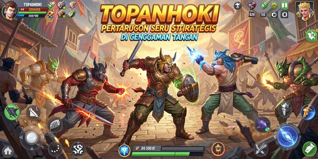 Screenshot gameplay TOPANHOKI menampilkan duel seru antar karakter.