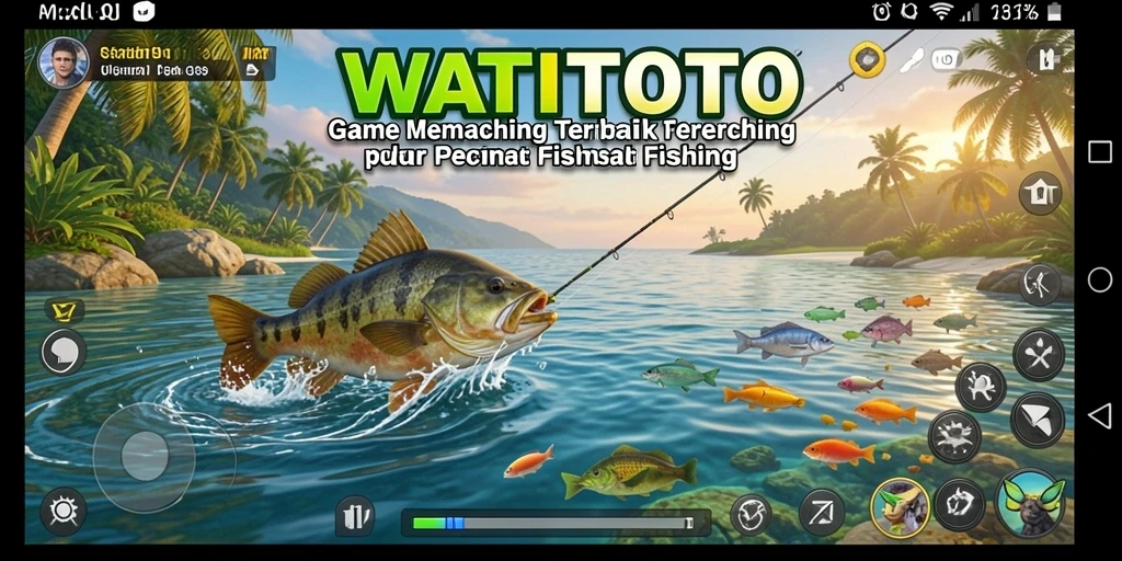 Tampilan gameplay WATITOTO saat memancing ikan di lokasi menawan.